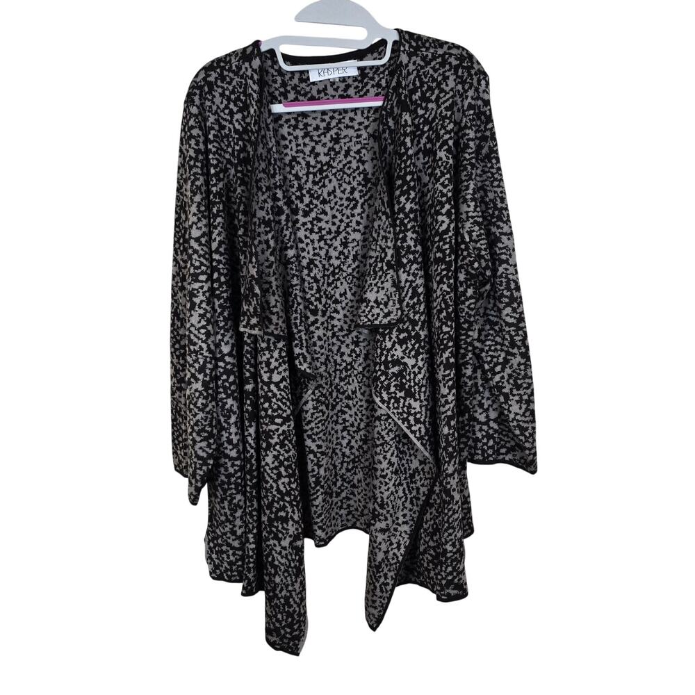Women's Kasper Gray & Black Knit Open Front Cardigan | Size 3X